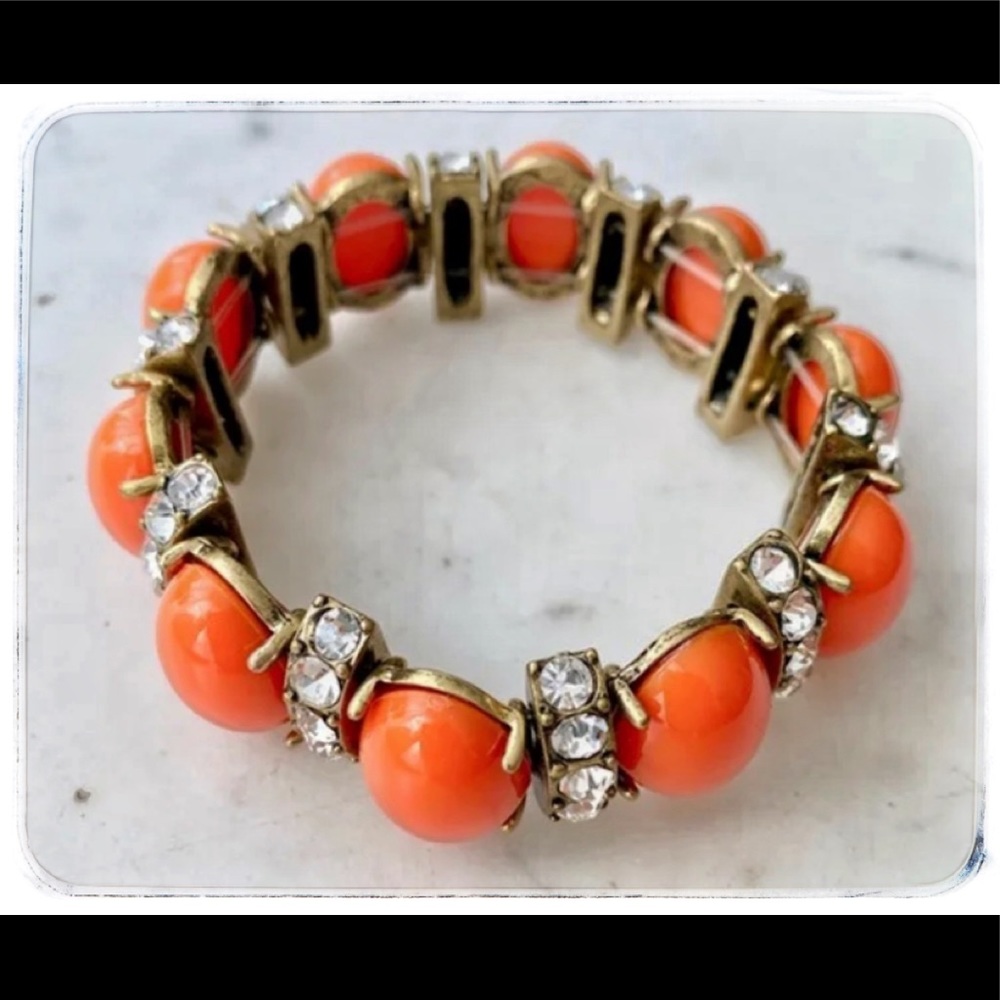 Vintage J. Crew Orange Cabochon Rhinestone Bracelet.